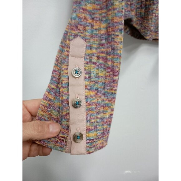Anthropologie Womens Rainbow Henley Top Small Multi Puff Sleeve Scoop Neck Knit - Picture 7 of 13
